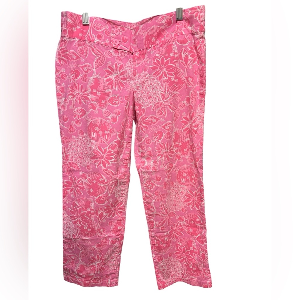 LILLY PULITZER size 8‎ Bailey Capri Palm Beach Fit Pink Ribbon Nina Pina Print
